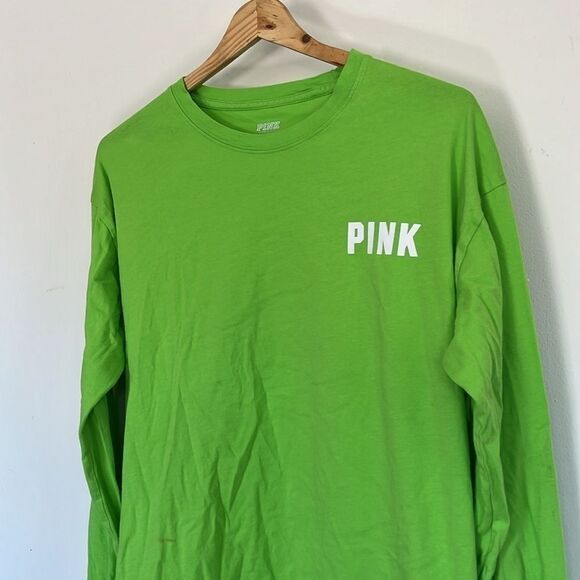 Victoria's Secret Pink Cotton Campus Long Sleeve Crew Neck Color Green Sz Small - Picture 3 of 8